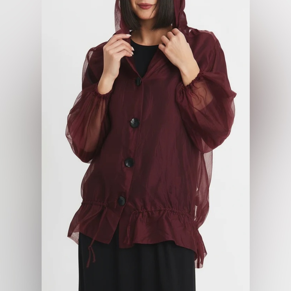 PLANET by Lauren G Silk Organza Gathered Jacket - Port - Size 1 (US 4-10)